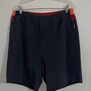 Birddogs athletic gym liner shorts in black with a red and orange waistband XXL